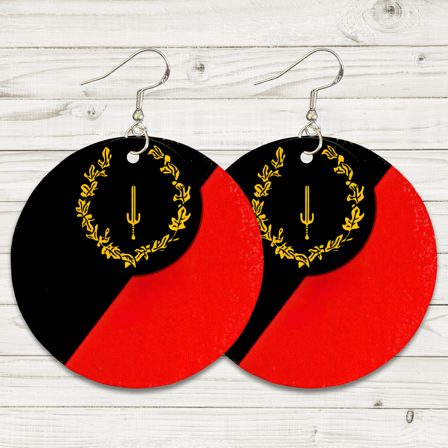 Black American Heritage Flag Earrings - 2" Circle - Hand-painted Wood