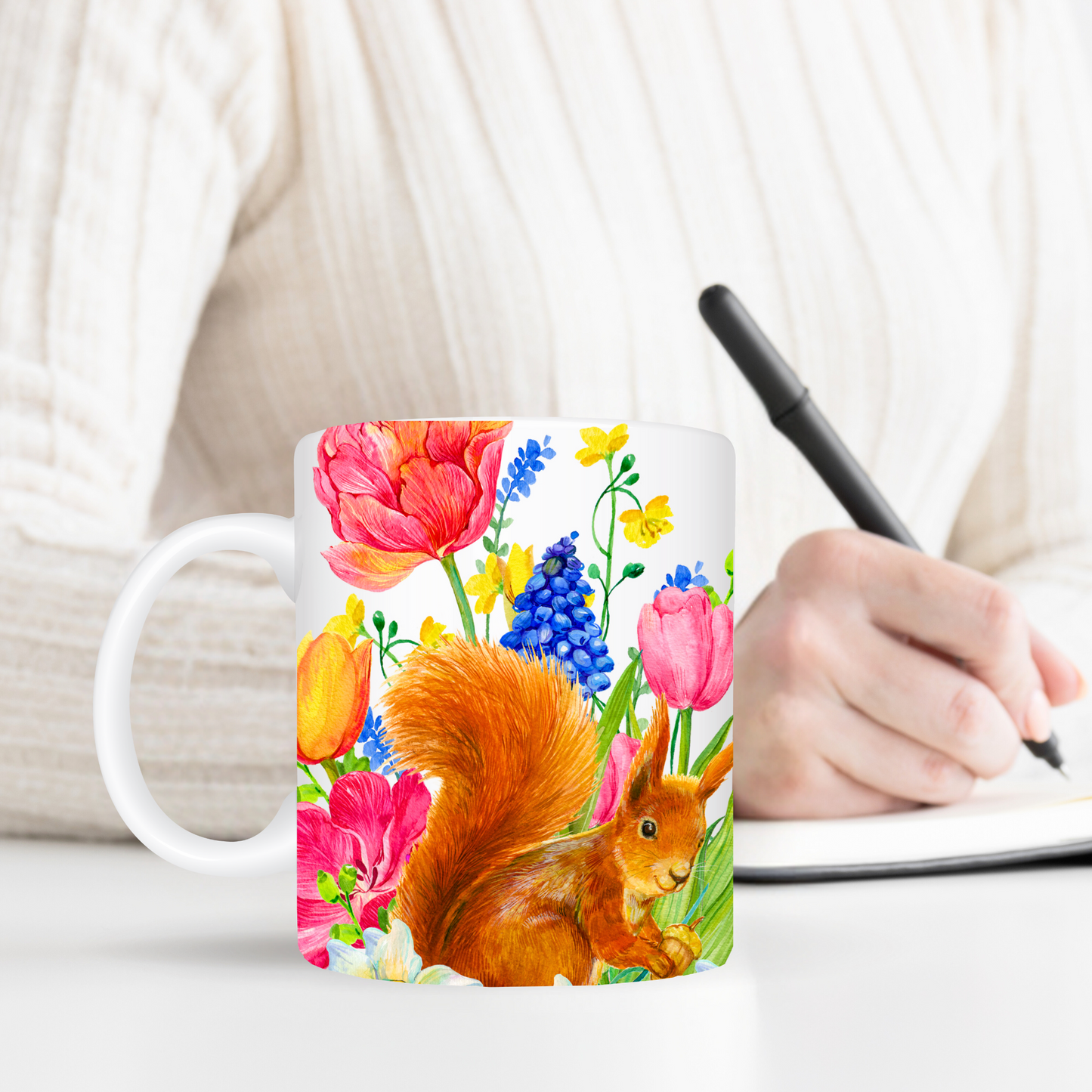 Squirrel in Tulip Garden Mug - 15oz