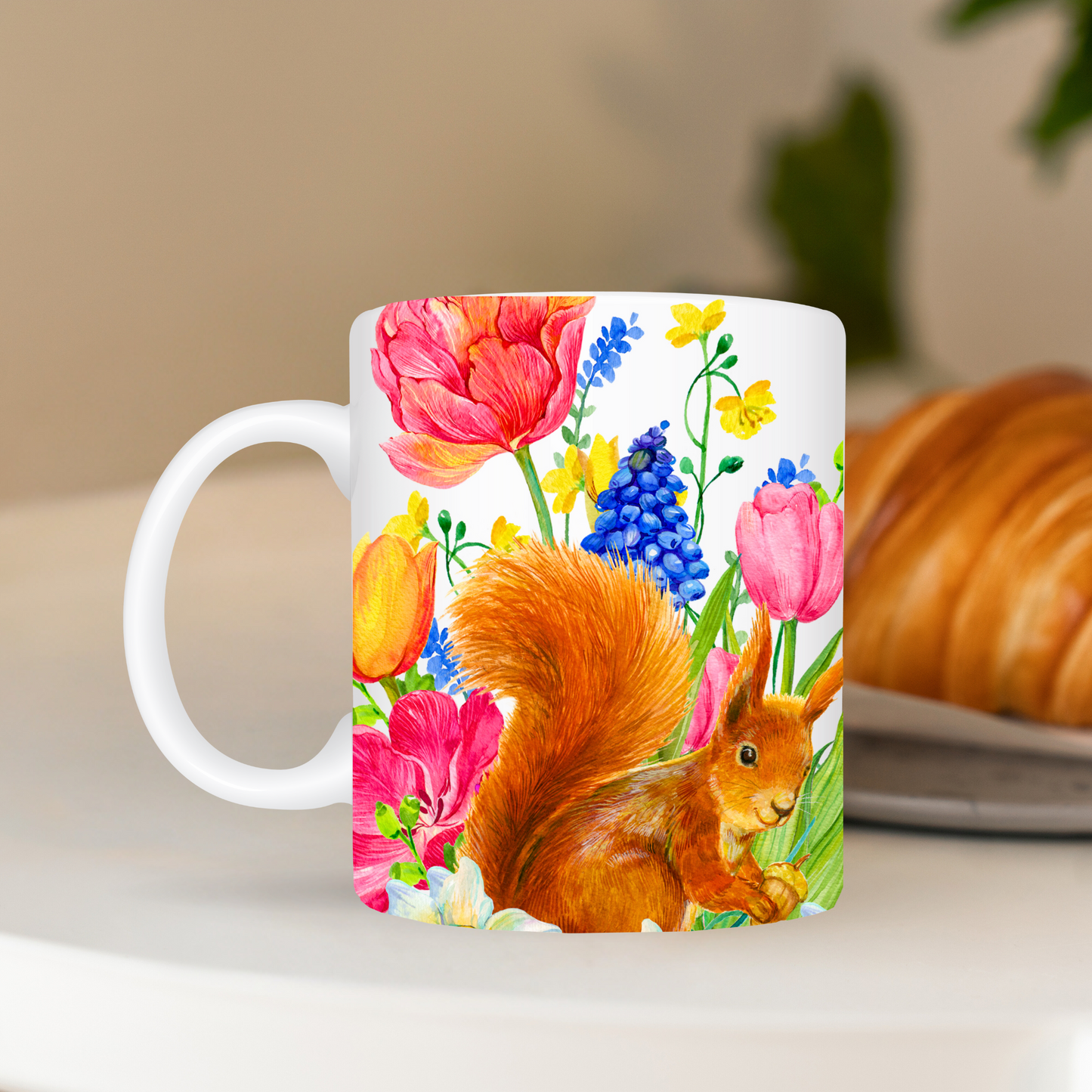 Squirrel in Tulip Garden Mug - 15oz
