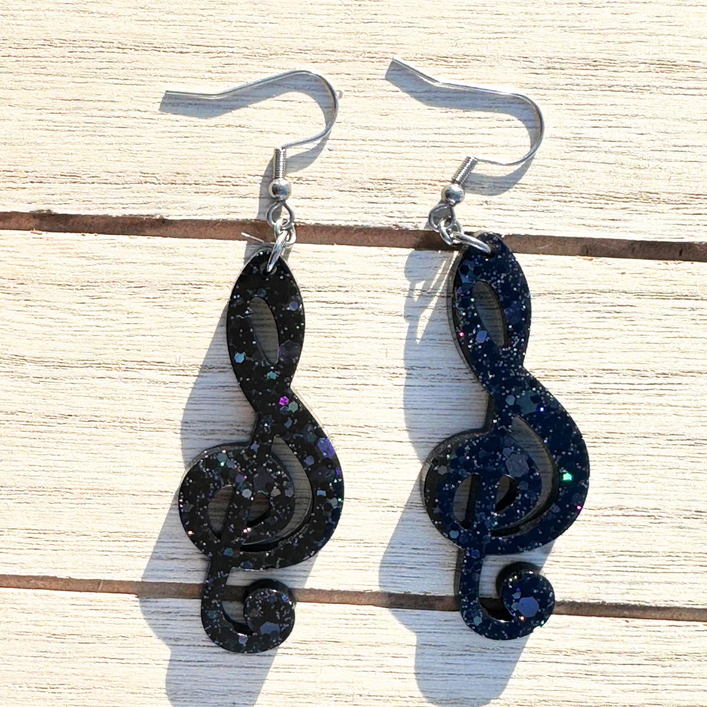 Treble Clef- Music Note Resin Glitter Dangle Earrings