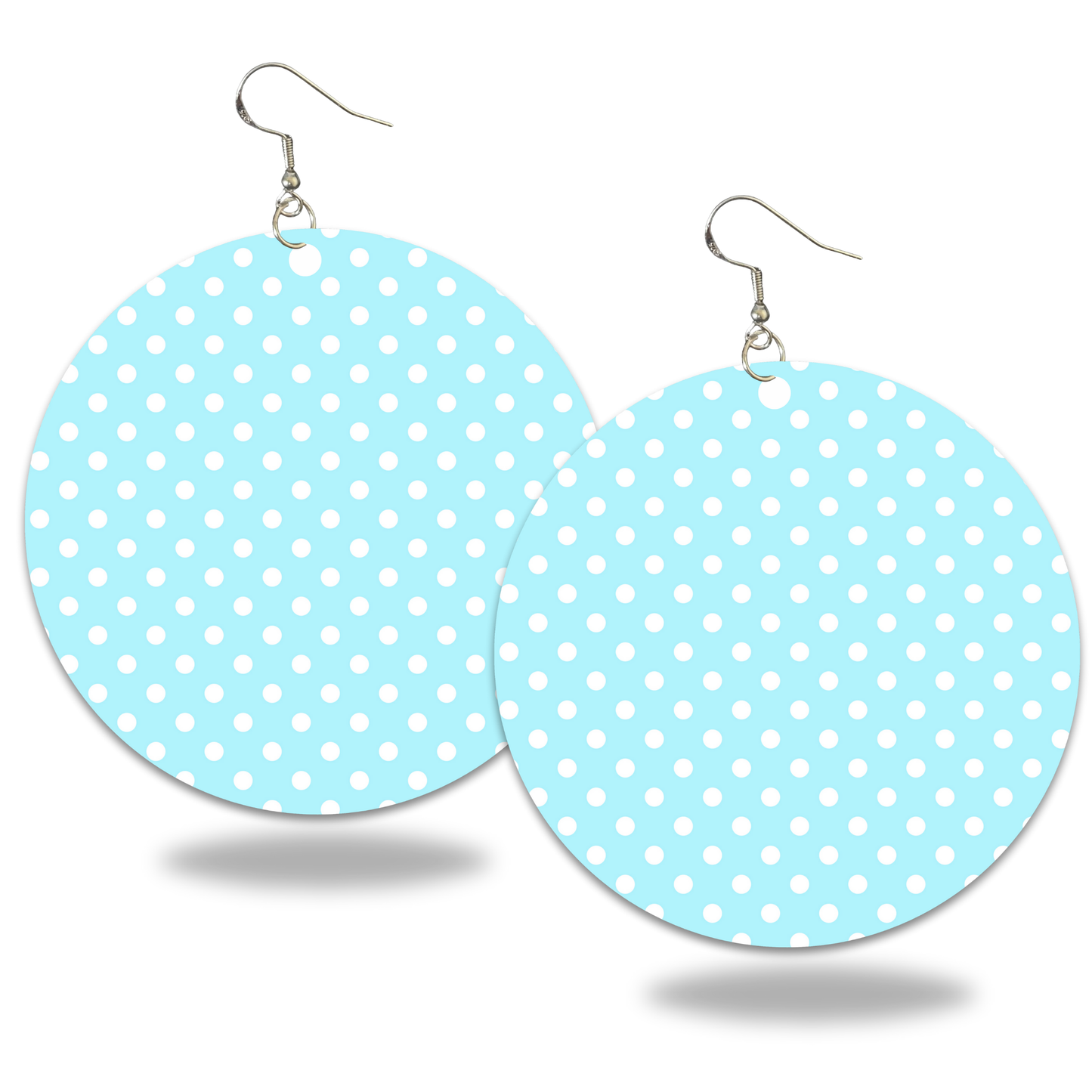 Light Blue & White Polka Dot Earrings - 2" Circle - Hand-painted Wood