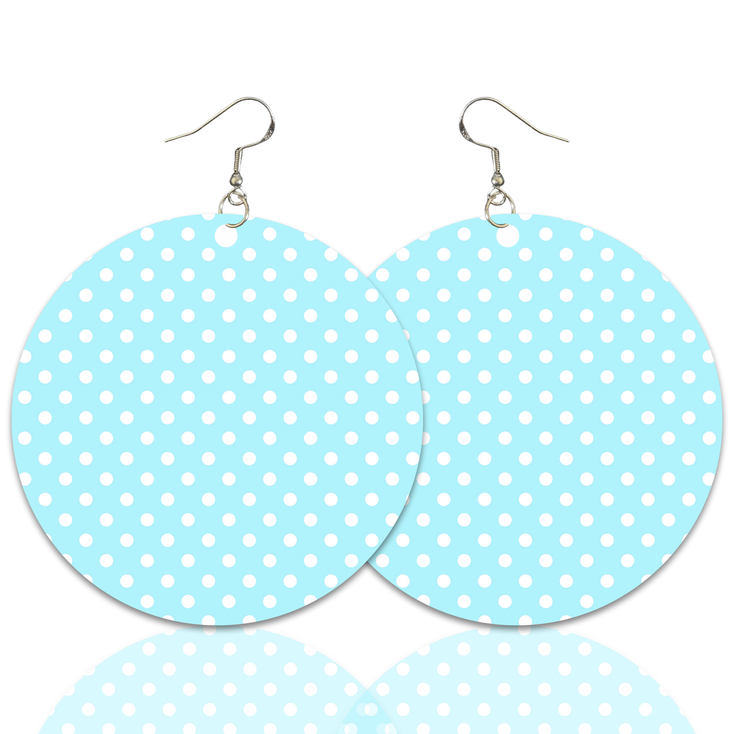 Light Blue & White Polka Dot Earrings - 2" Circle - Hand-painted Wood