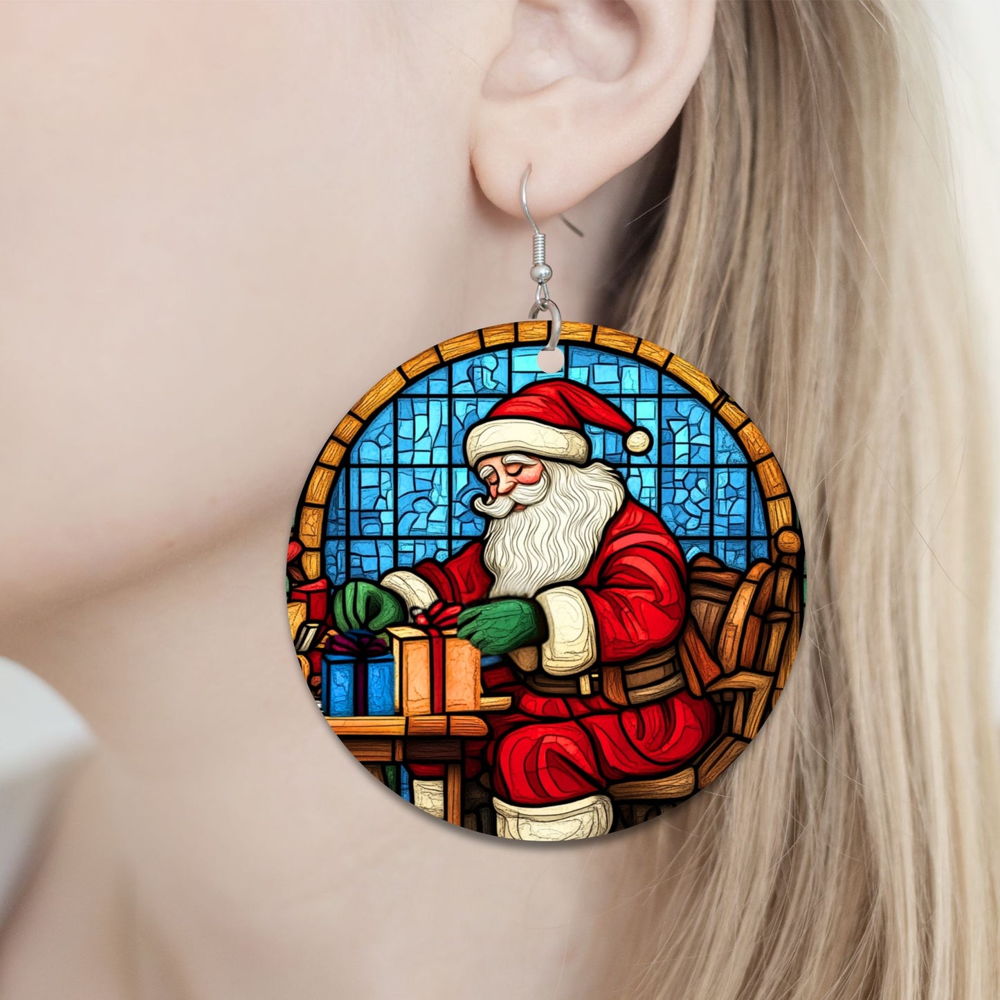Santa's Workshop Earrings - 2" Circle