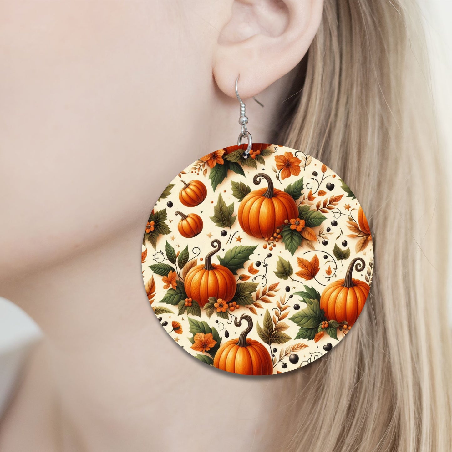 Pumpkin Patch Earrings - 2" Circle - Hand-painted Wood