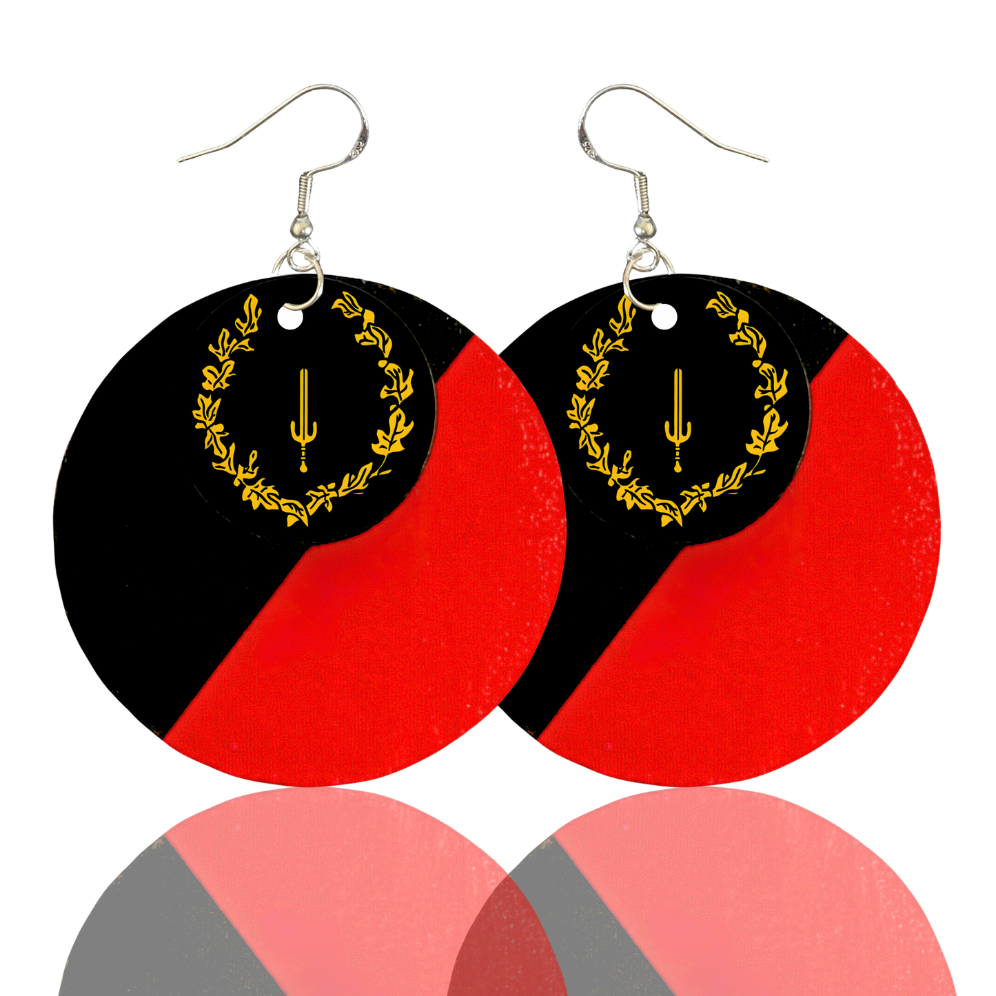 Black American Heritage Flag Earrings - 2" Circle - Hand-painted Wood