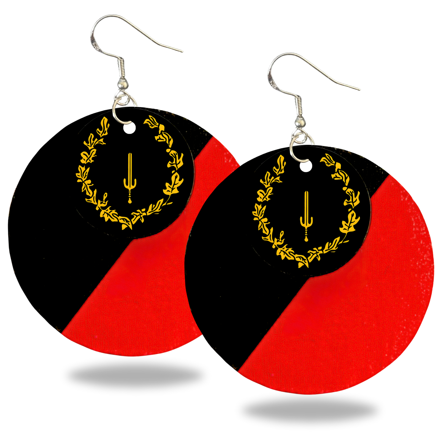 Black American Heritage Flag Earrings - 2" Circle - Hand-painted Wood
