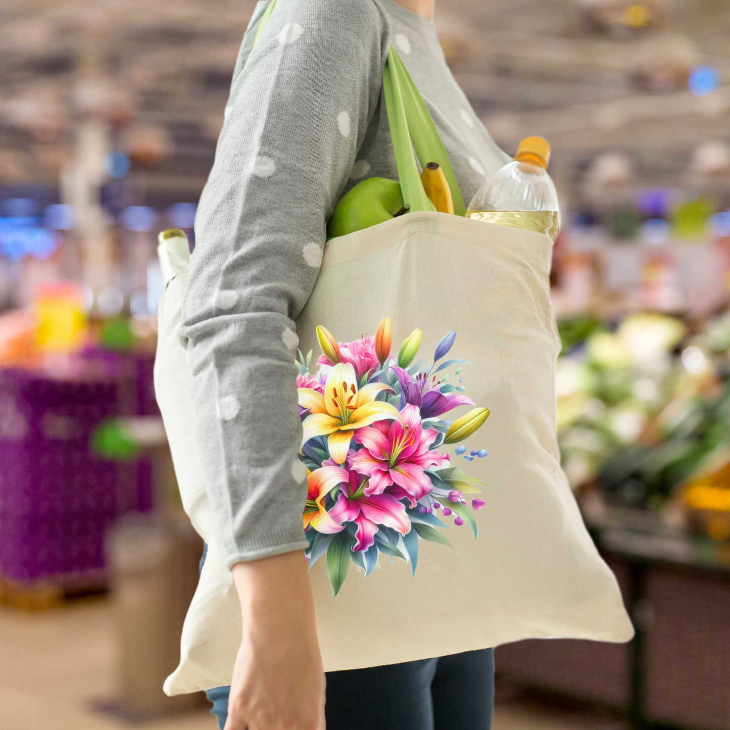 Fancy Florals - Lilies - Canvas Bag - 15" H x 15" W