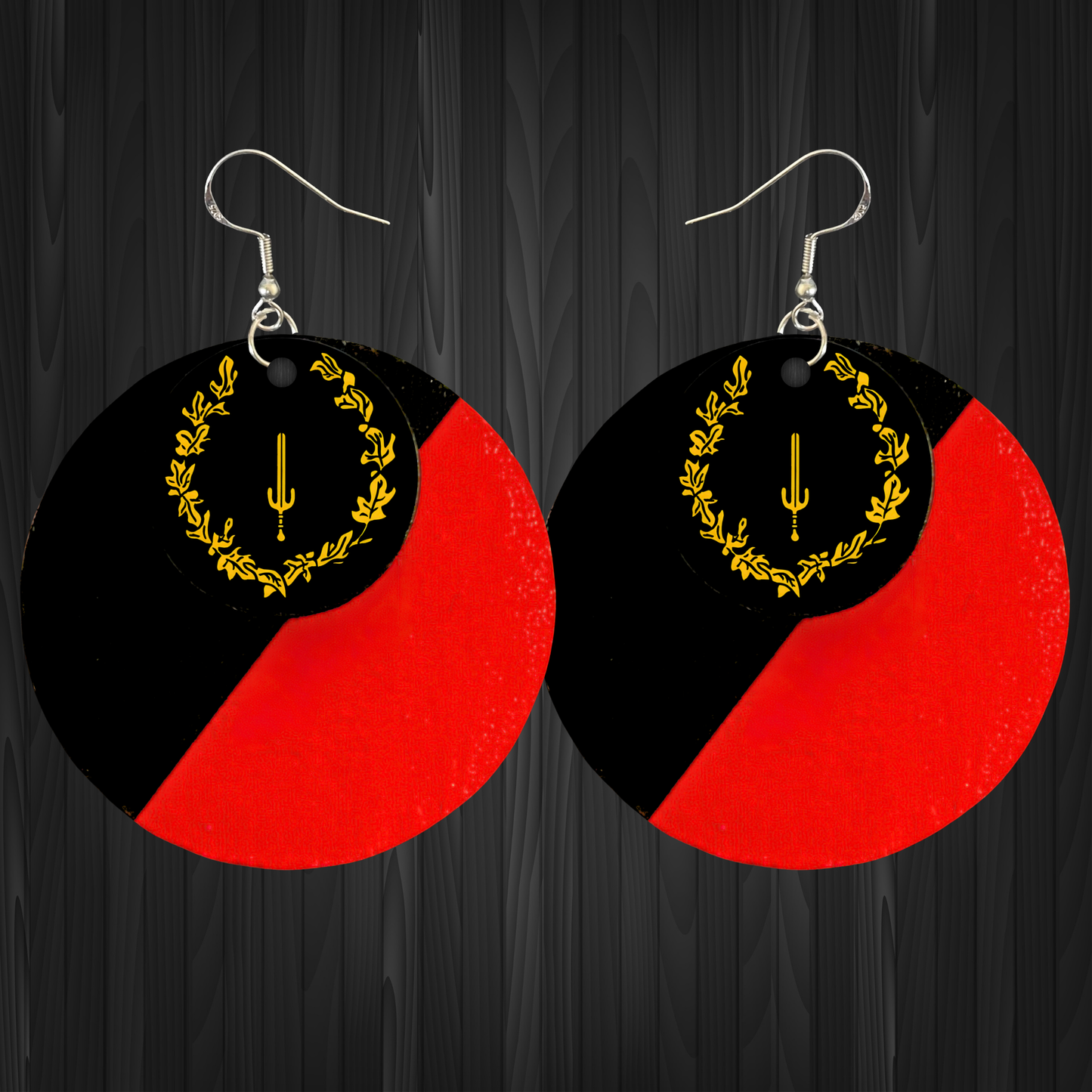 Black American Heritage Flag Earrings - 2" Circle - Hand-painted Wood