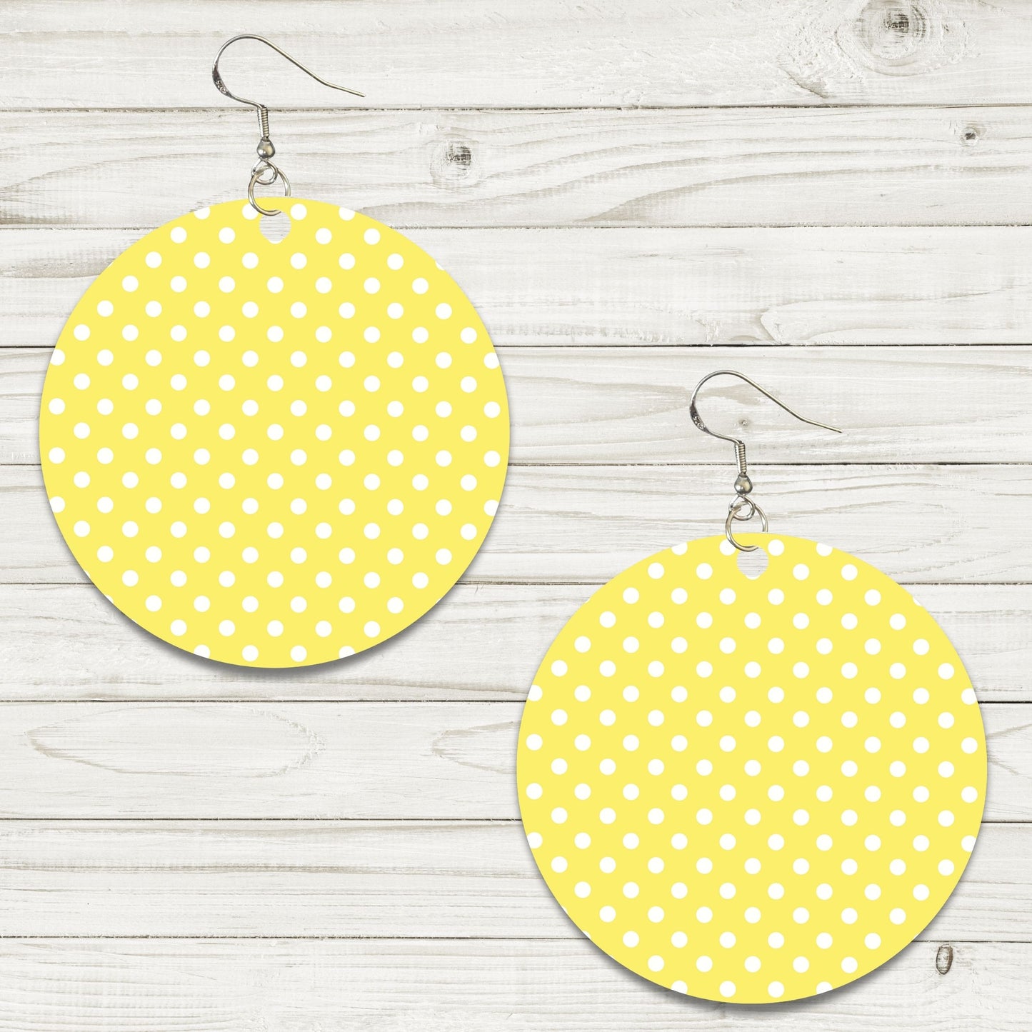 Yellow & White Polka Dot Earrings - 2" Circle - Painted Wood