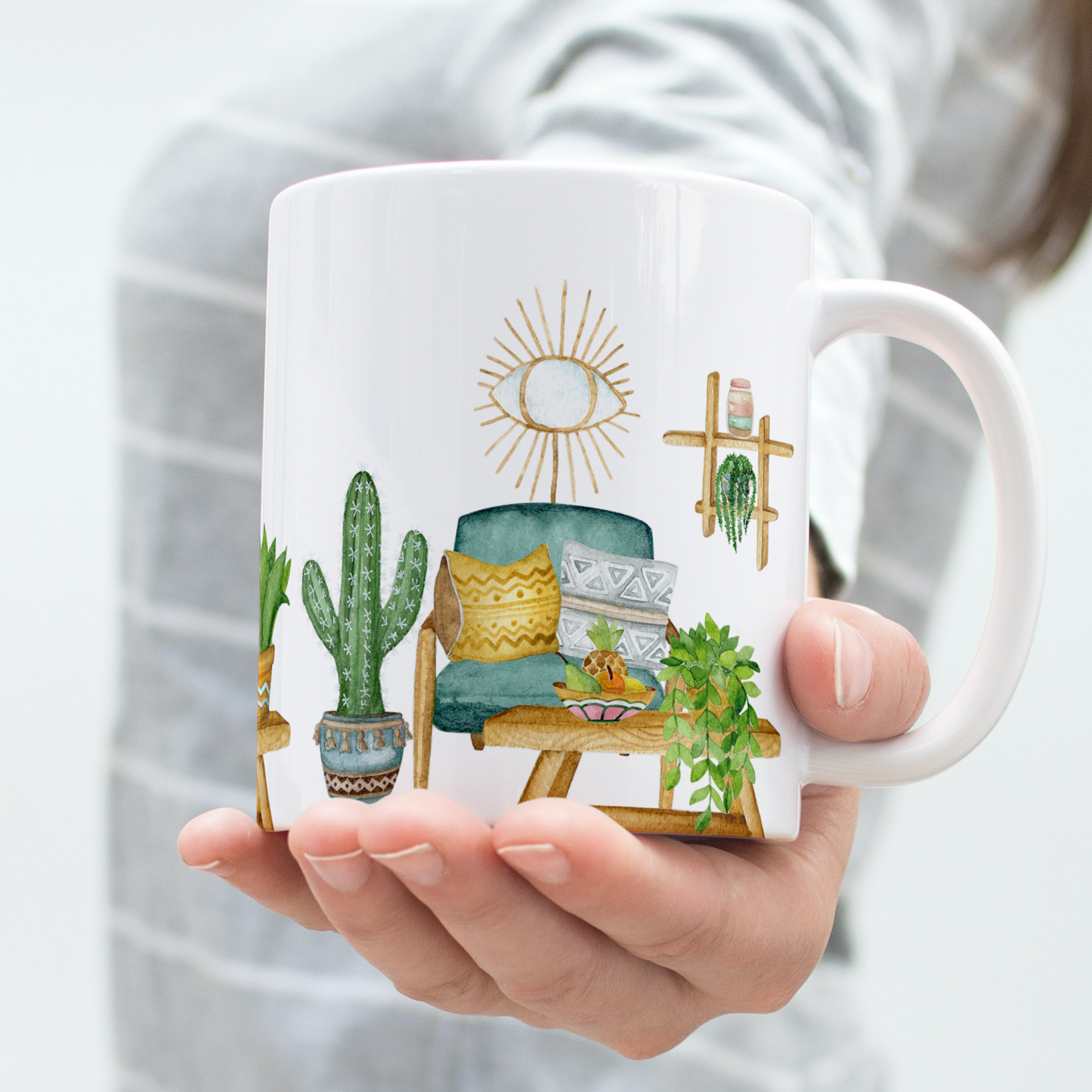 Cozy Cat Nap with Plants Mug-15oz